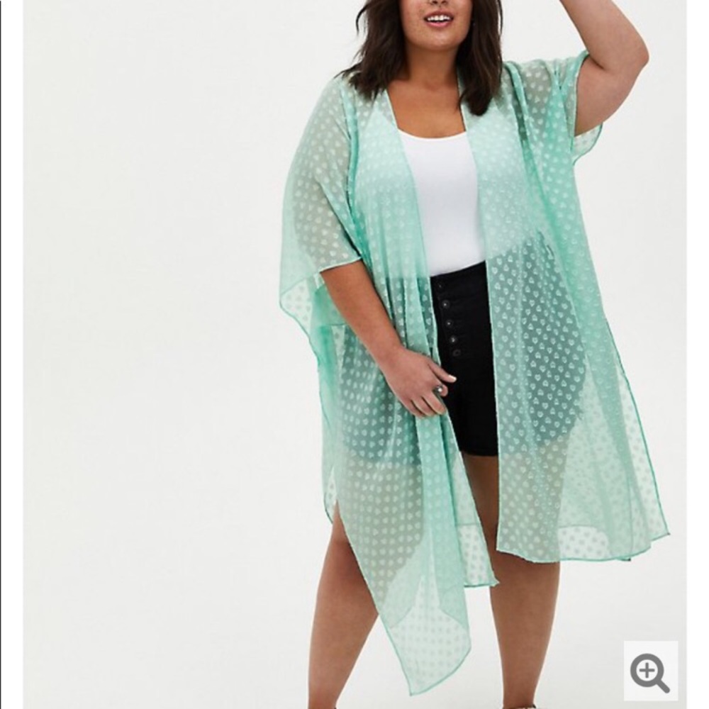 Torrid mint green heart clip dot kimono 2X 18/20 NWT plus size